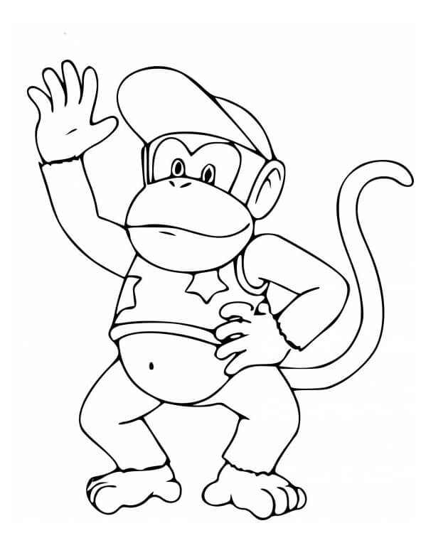Dibujos de Diddy Kong Agitando su Mano para colorear