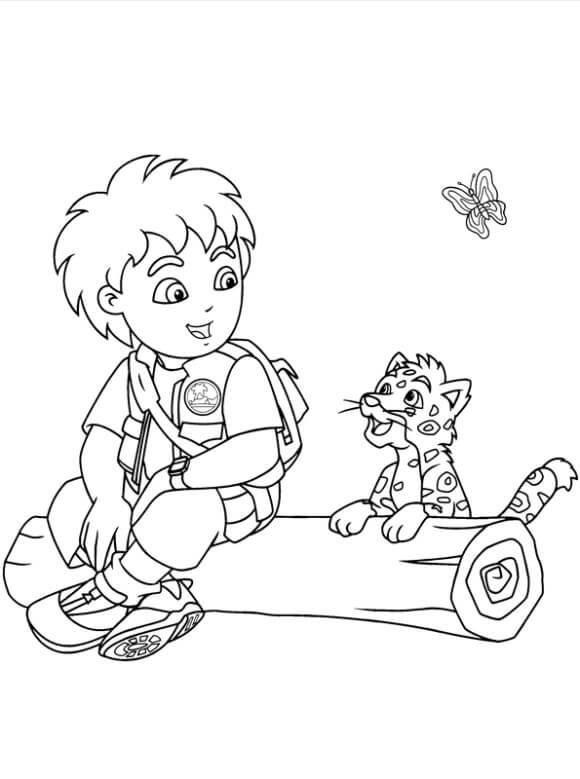 Dibujos de Diego y bebé Jaguar para colorear