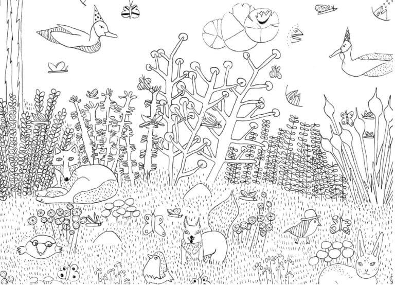 Diferentes animales en el bosque para colorir