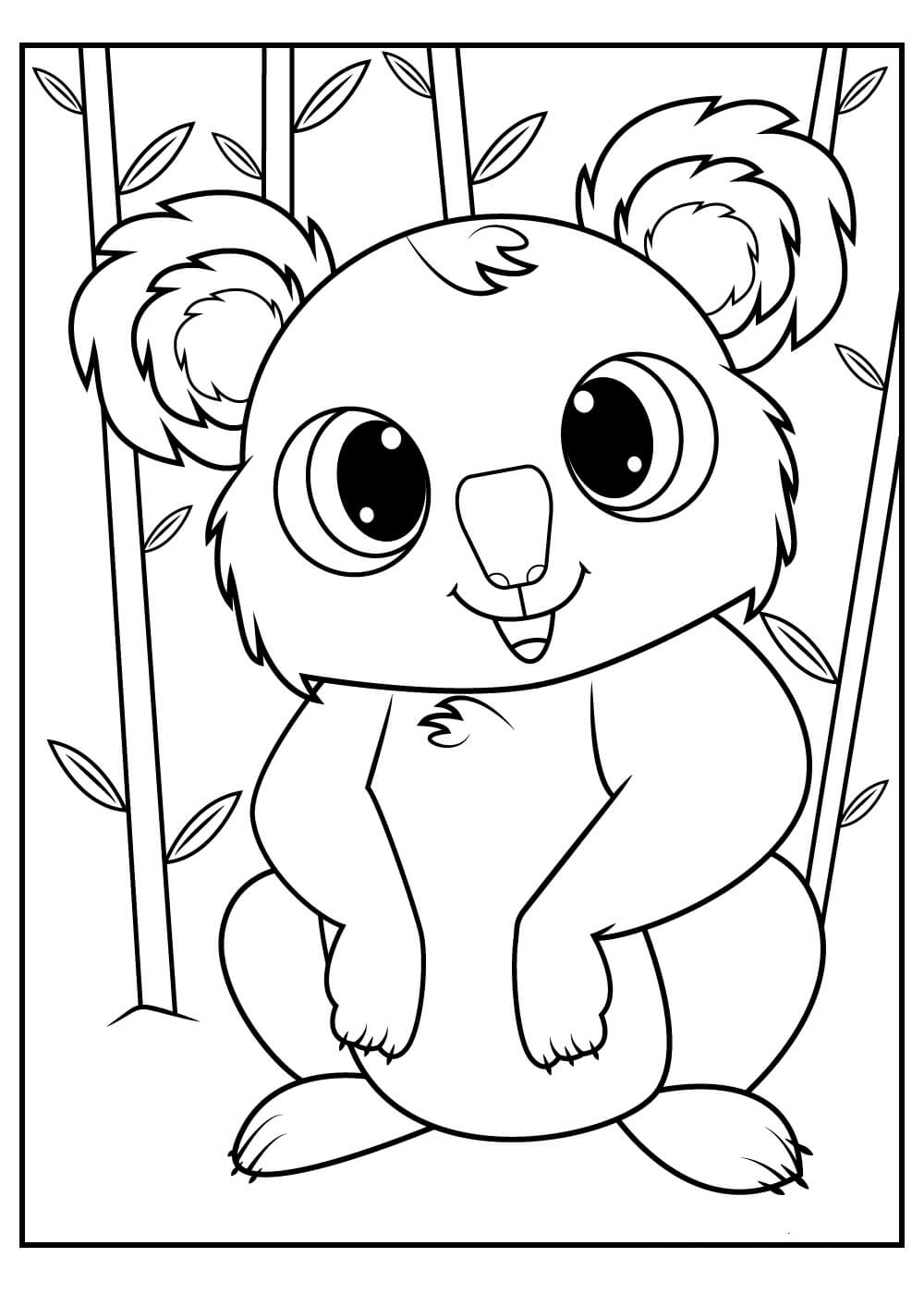 Divertido Koala con Bambú para colorir