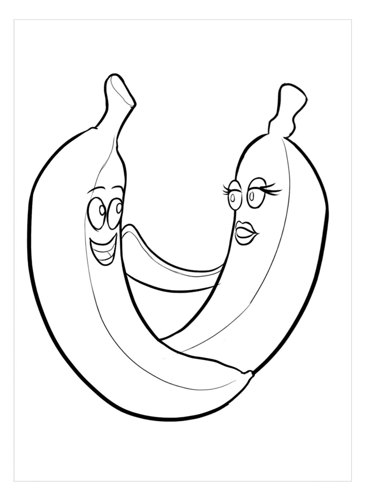 Divertido Plátano de dos Dibujos Animados para colorir
