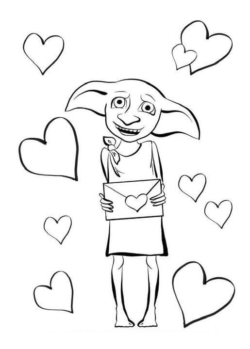 Dobby sosteniendo una Carta de Amor para colorir