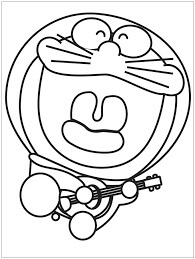 Dibujos de Doraemon Está Tocando la Guitarra para colorear