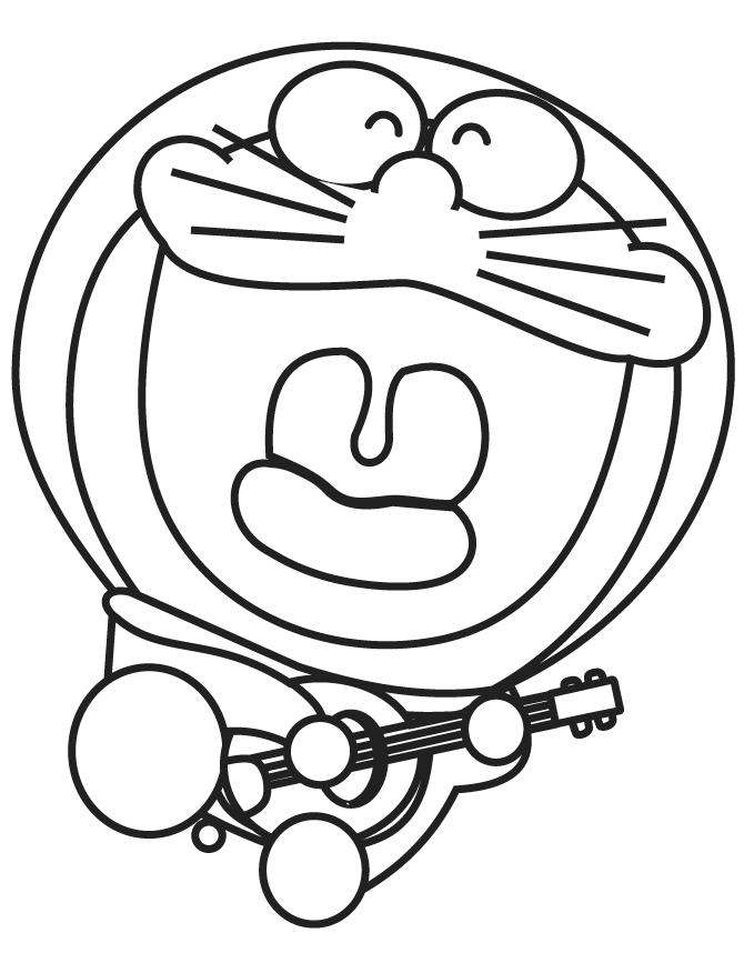 Dibujos de Doraemon Tocando La Guitarra para colorear