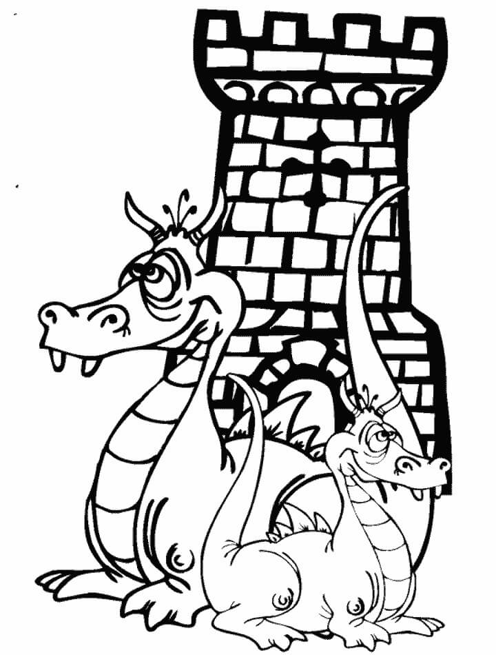 Dibujos de Dos Dragones Divertidos para colorear