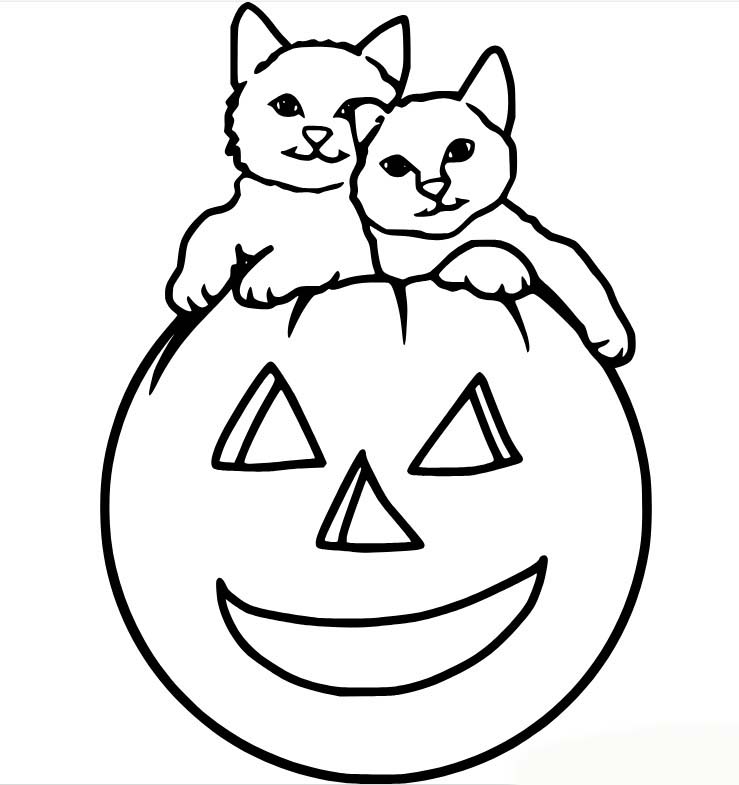 Dibujos de Dos gatos en la calabaza para colorear