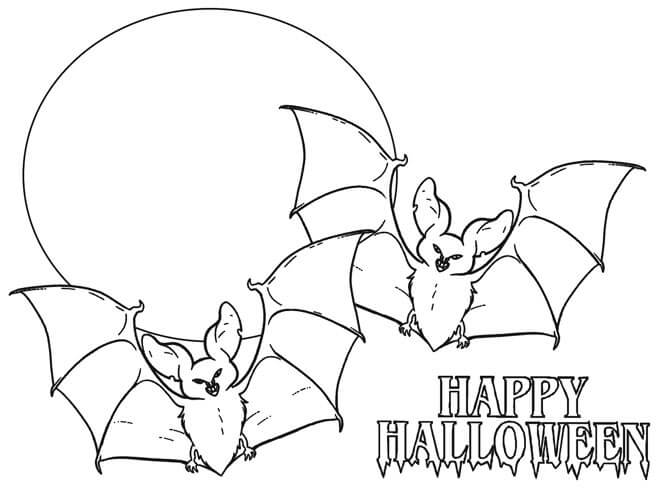 Dibujos de Dos Murciélagos Felices de Halloween para colorear