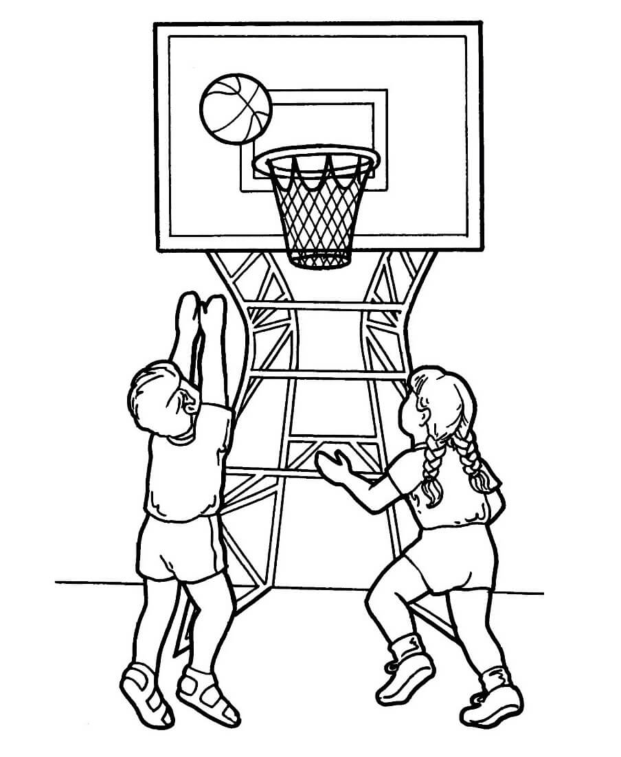 Dibujos de Dos niños Jugando al Baloncesto para colorear