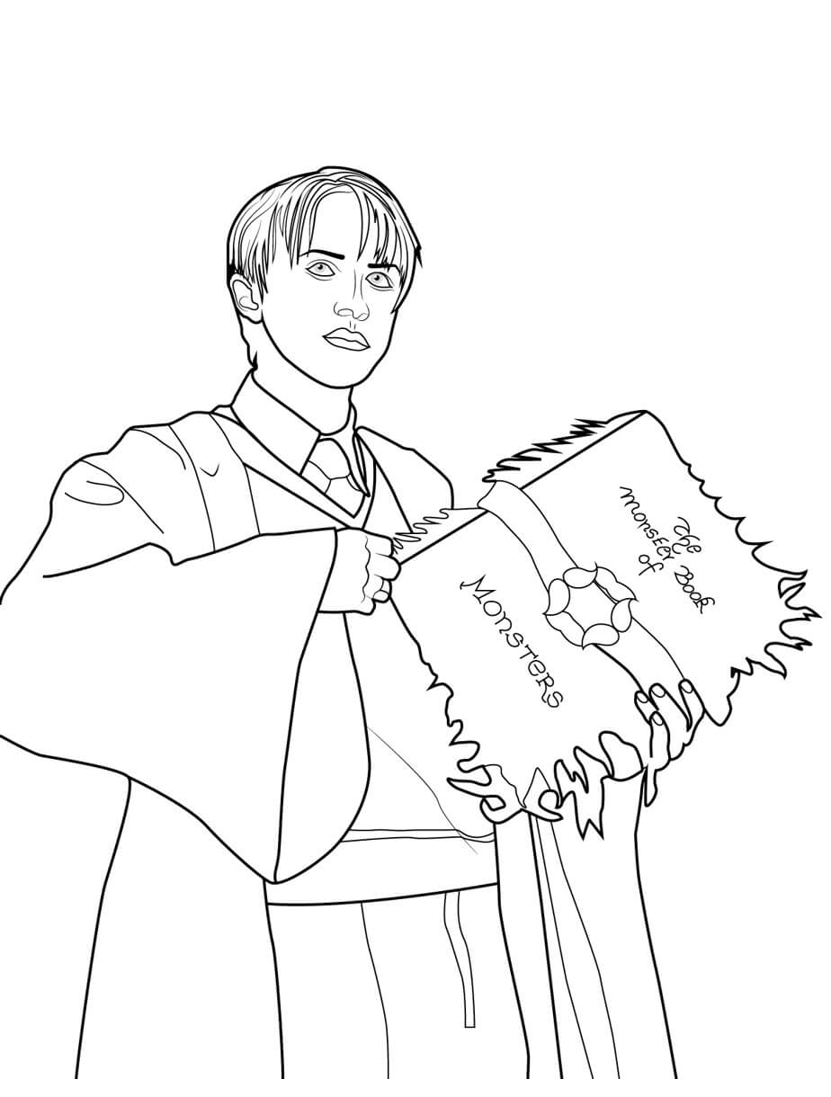 Draco Malfoy sosteniendo un Libro para colorir