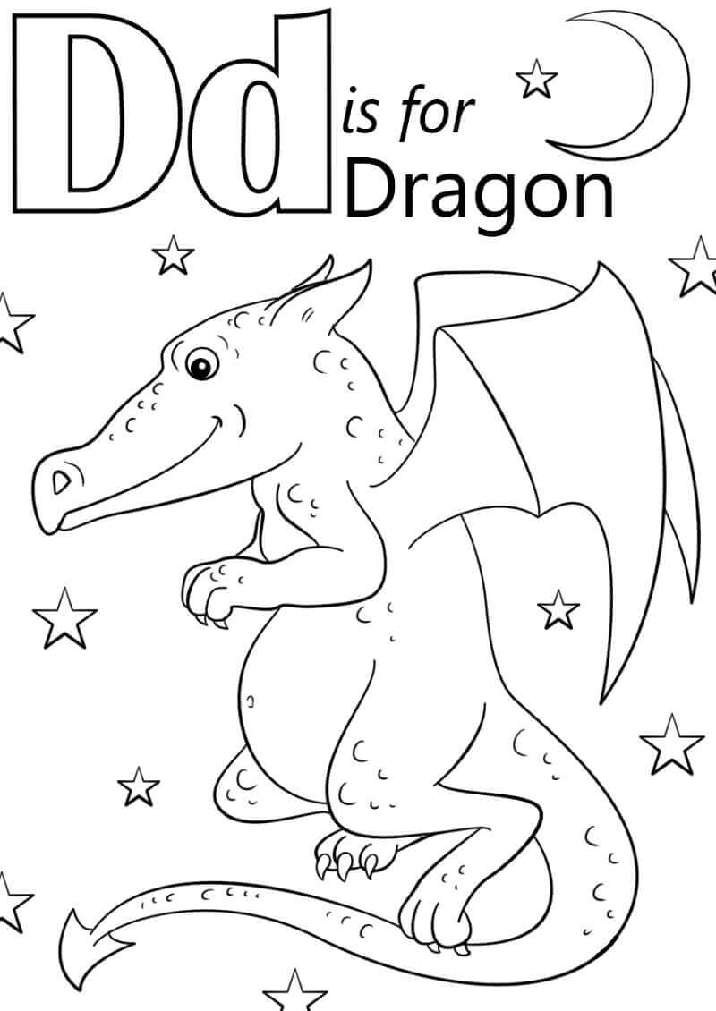 Dibujos de Dragón Letra D para colorear