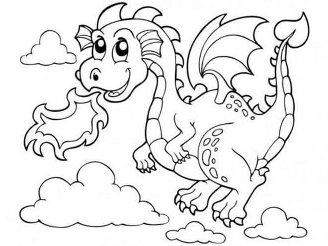 Dibujos de Dragón que Escupe Fuego para colorear