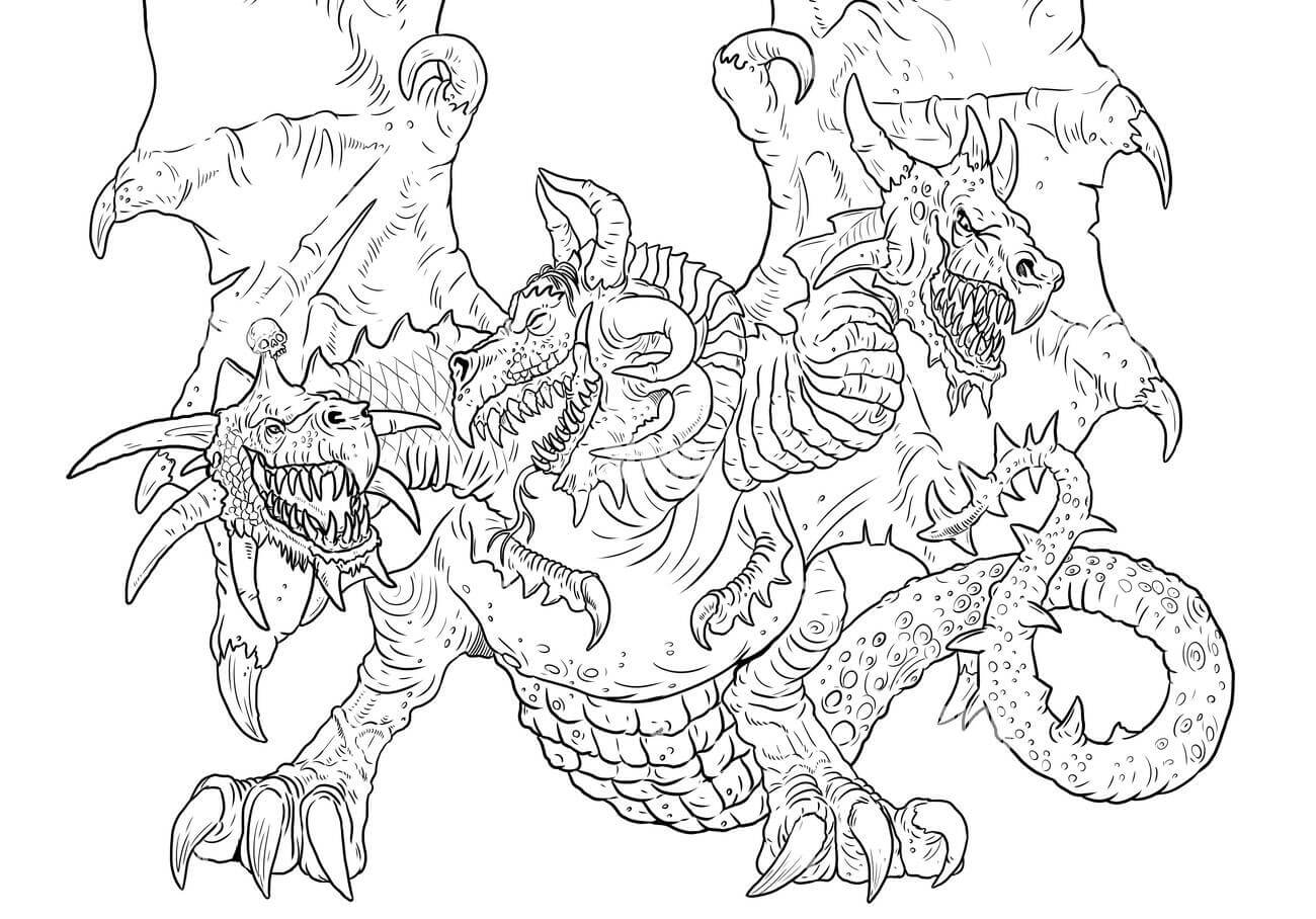 Dibujos de Dragón Tres Cabezas para colorear