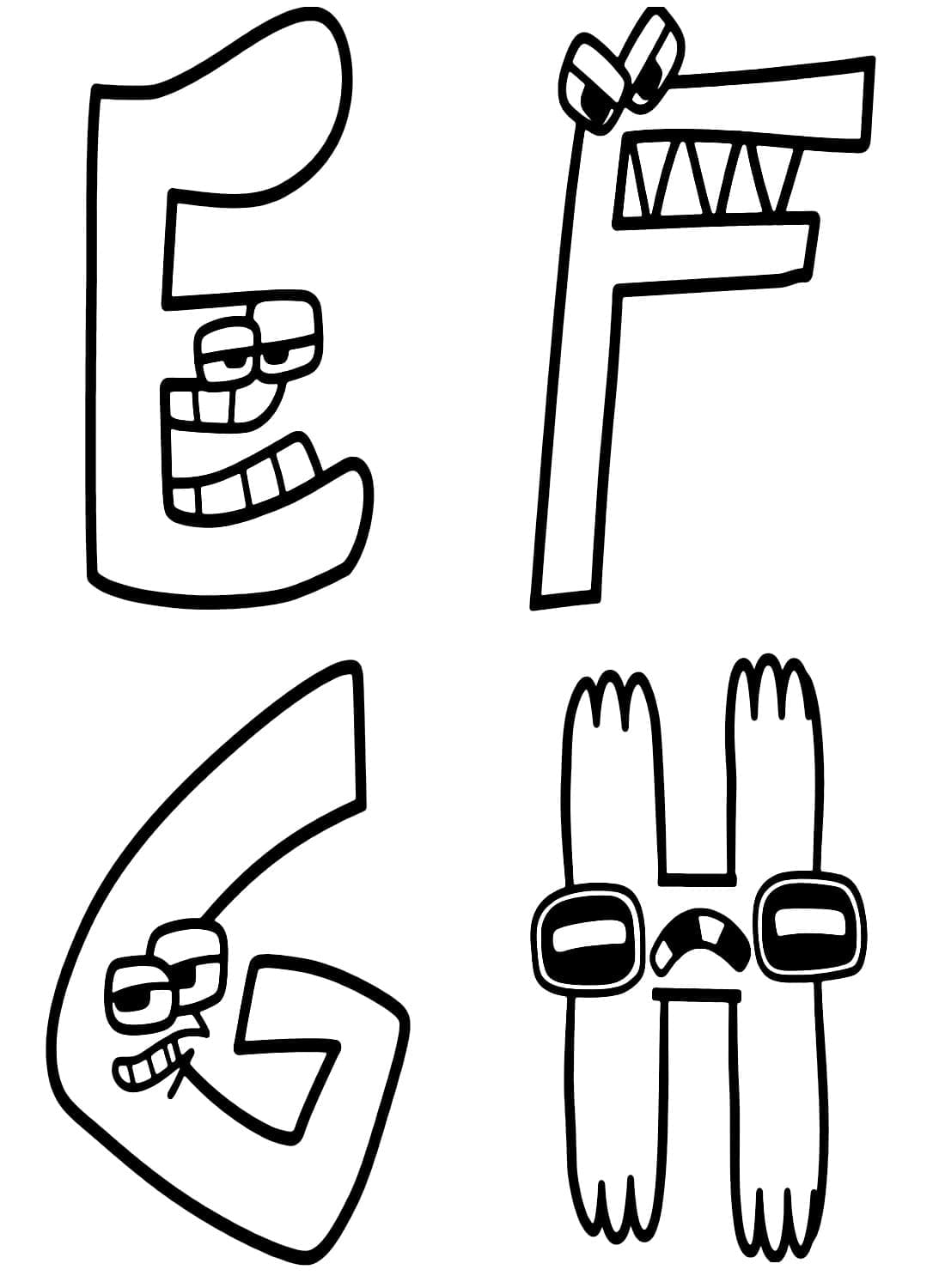 Dibujos de E F G H Alphabet Lore para colorear