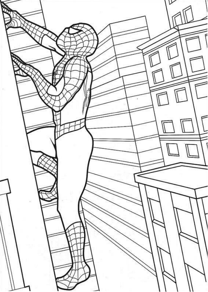 Dibujos de Edificio De Escalada Del Hombre Araña para colorear