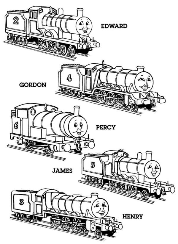 Edward, Gordon, Percy, James y Henry Son Amigos De Thomas para colorir