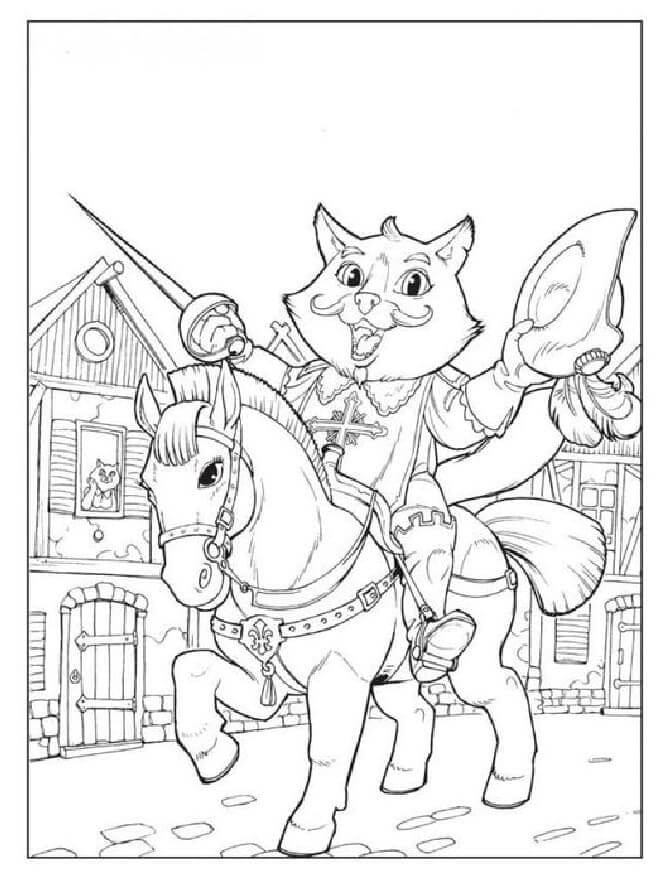 Dibujos de El Gato Con Botas a Caballo para colorear