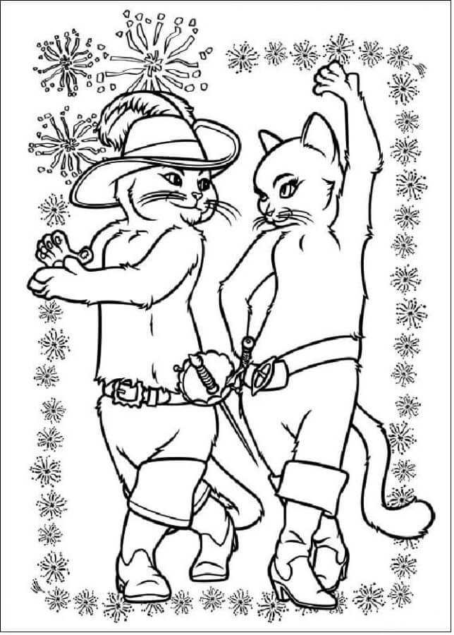 Dibujos de El Gato Con Botas Con Kitty En Un Marco para colorear