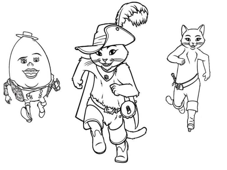 Dibujos de El Gato Con Botas, Kitty y Humpty Dumpty para colorear