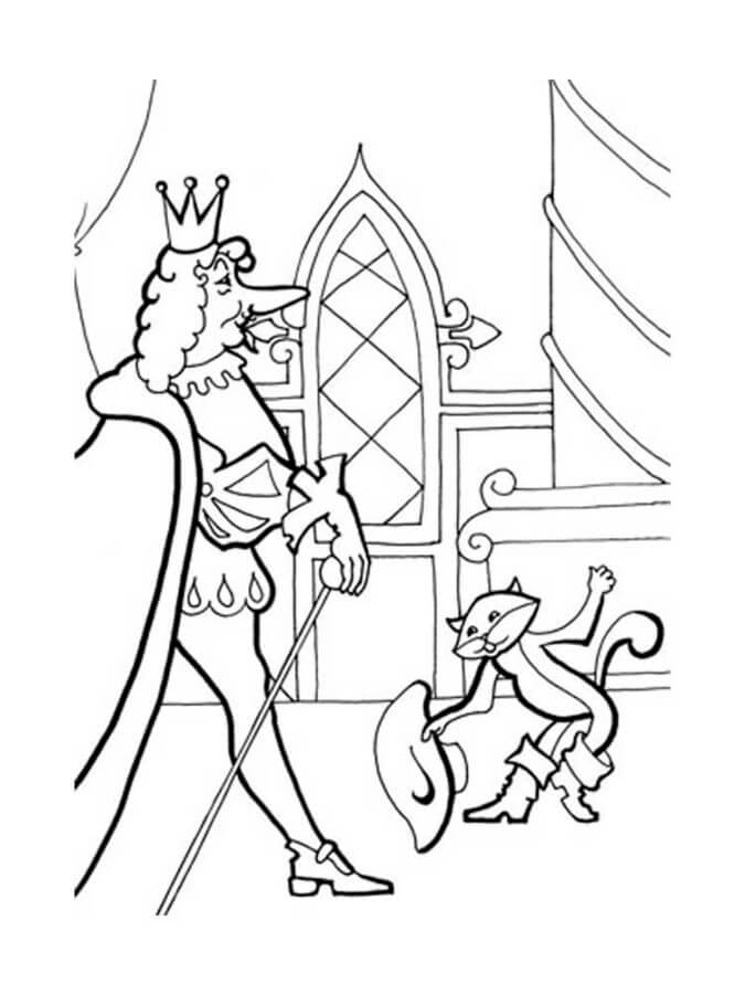 Dibujos de El Gato Con Botas Y El Rey para colorear