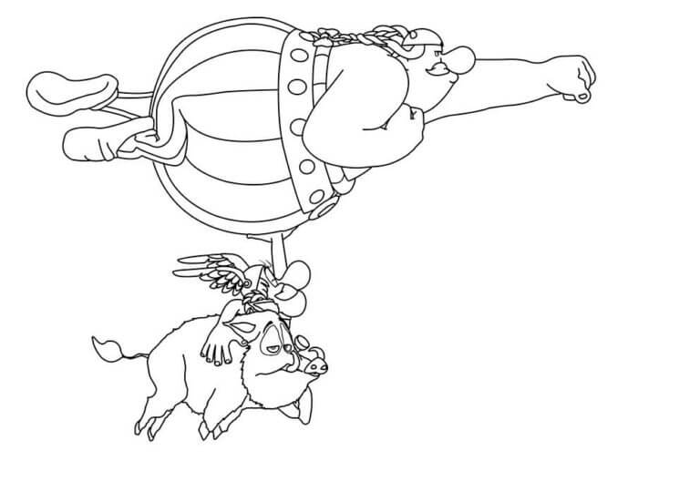 Dibujos de El Obelix Más Fuerte Es Capaz De Llevarse Incluso a Astérix Con Un Jabalí para colorear
