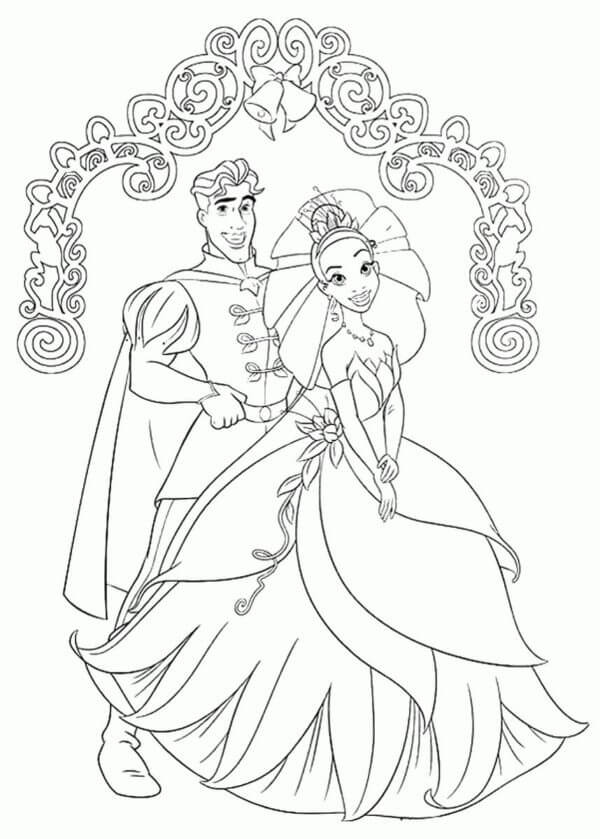 El Príncipe Naveen y la Princesa Tiana para colorir