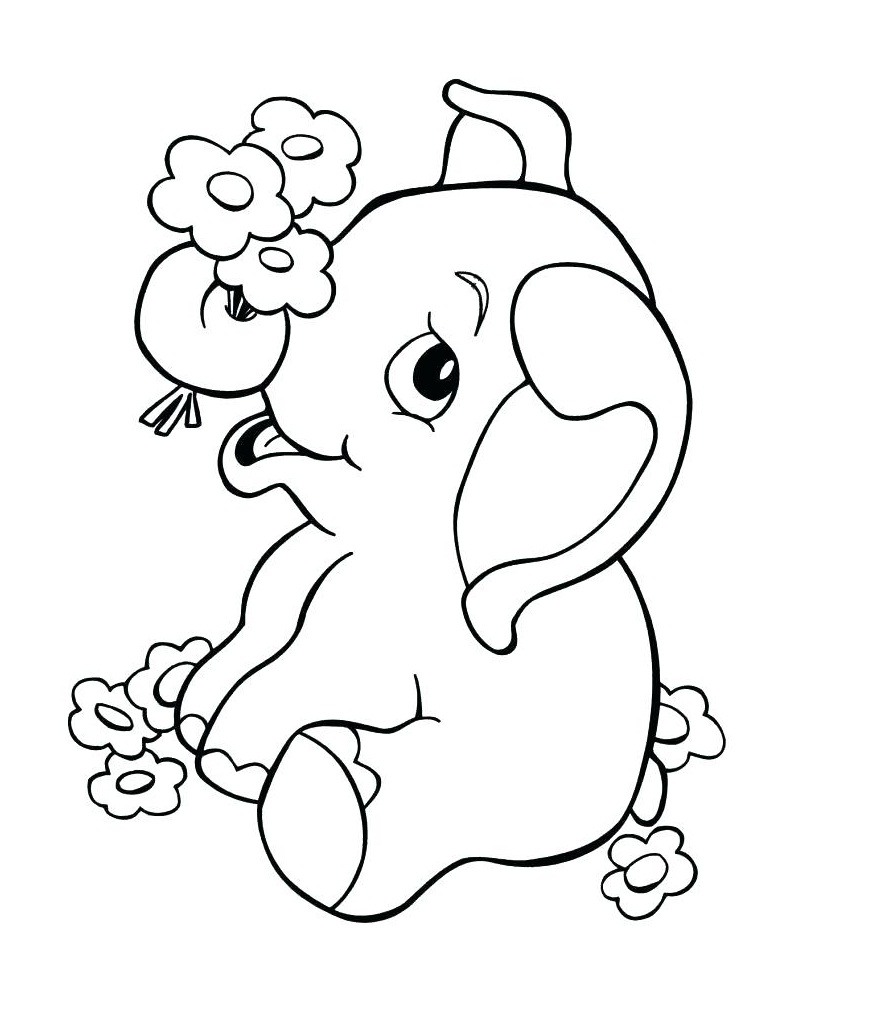Elefante Con Flor para colorir