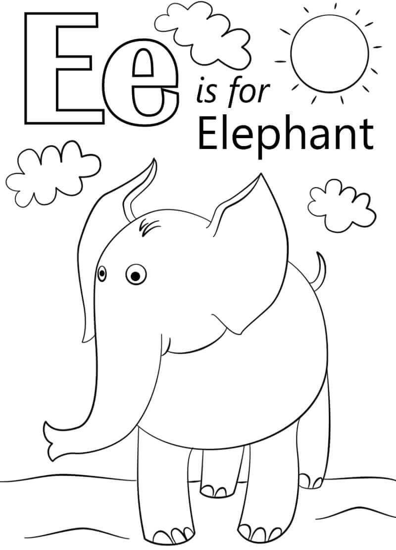 Dibujos de Elefante Letra E para colorear