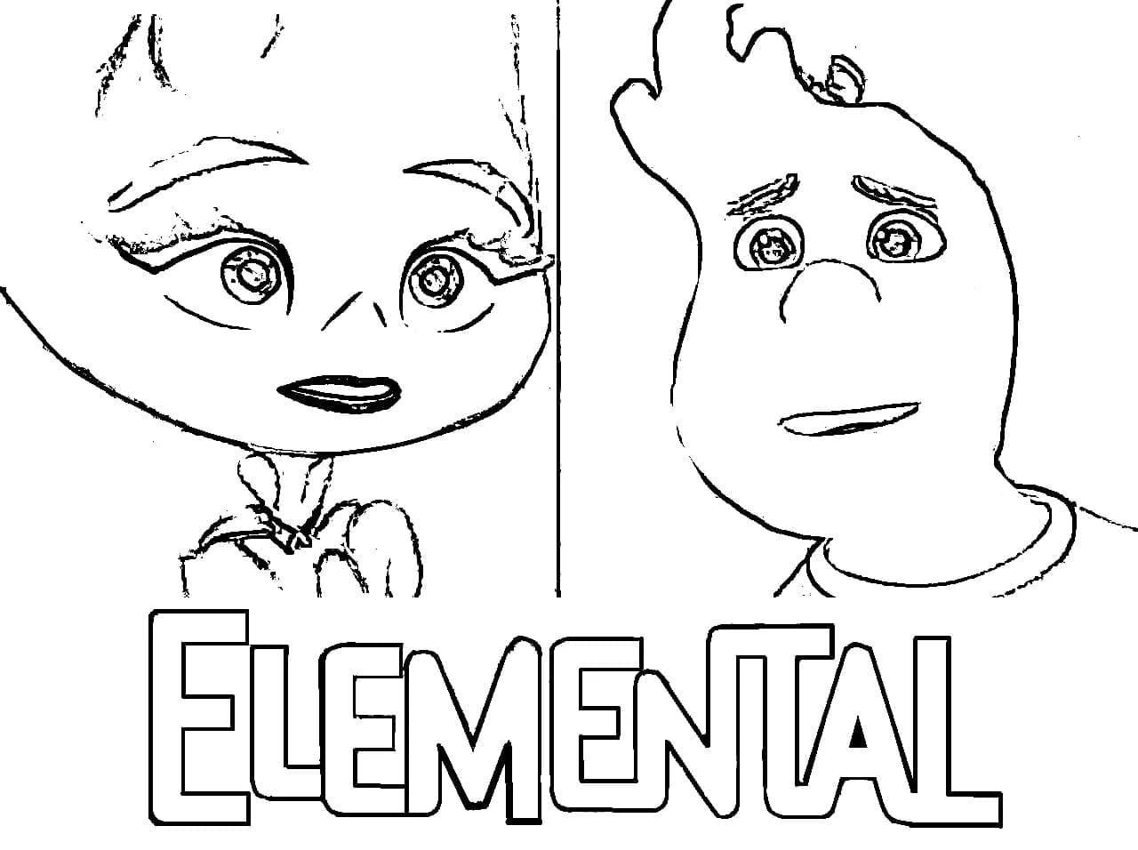 Elemental Ember y Wade para colorir