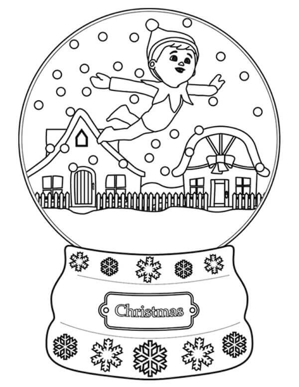 Elfo En El Estante En Bola De Nieve para colorir
