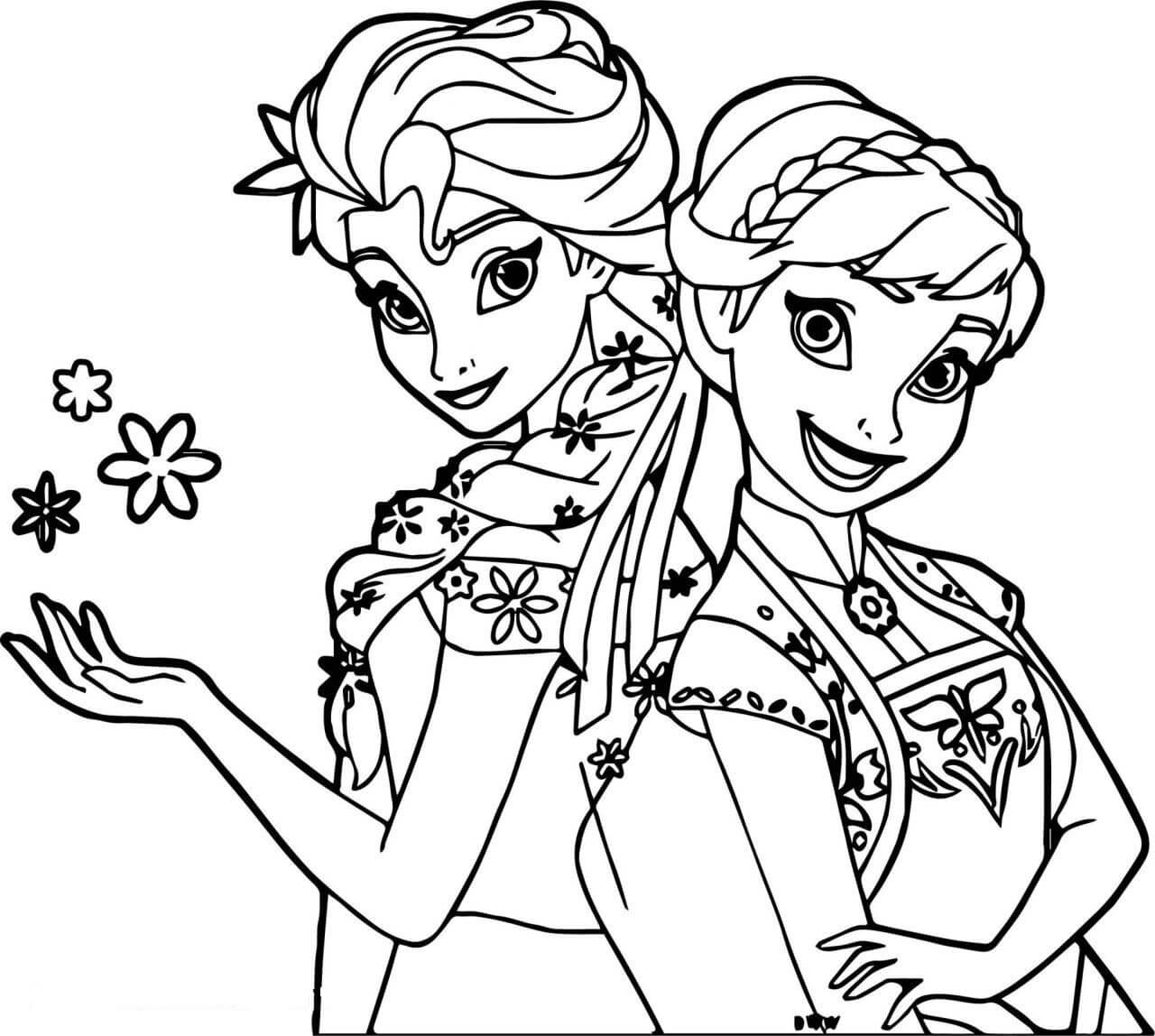 Dibujos de Elsa y Anna Divertida para colorear