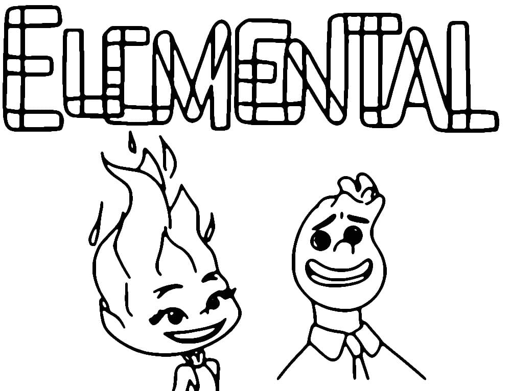 Ember y Wade en Elemental para colorir