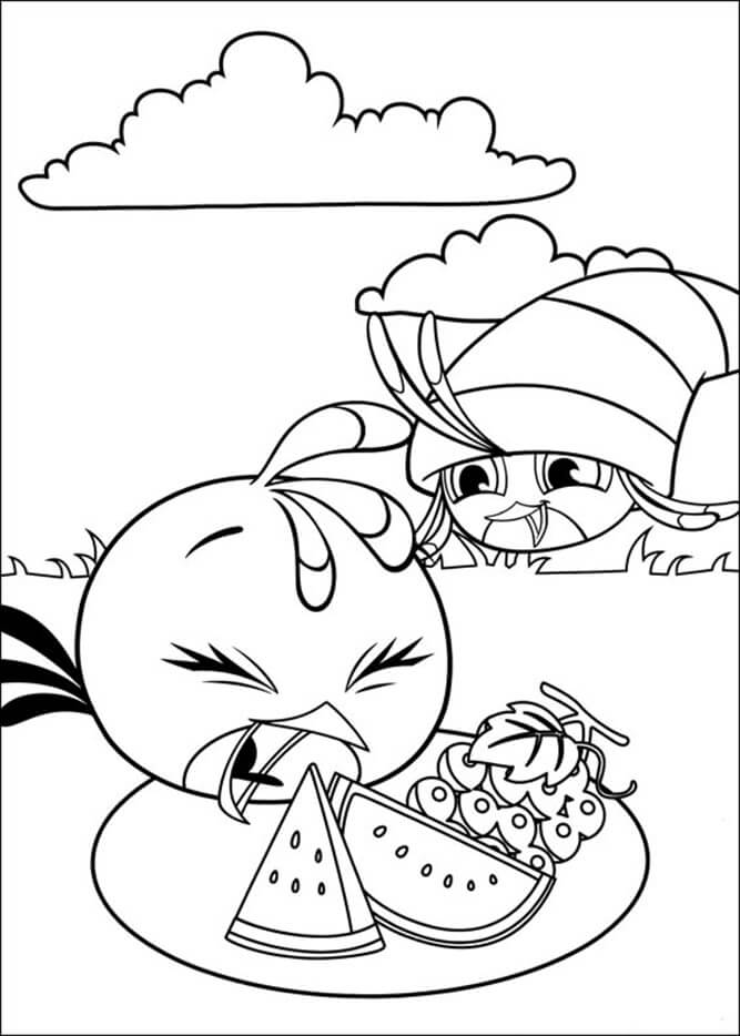 Dibujos de Enfadada Aves Stella Comiendo Sandia para colorear