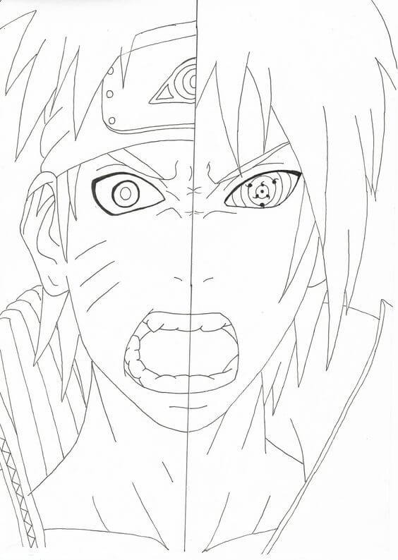 Enfréntate a Naruto con Uchiha Sasuke para colorir