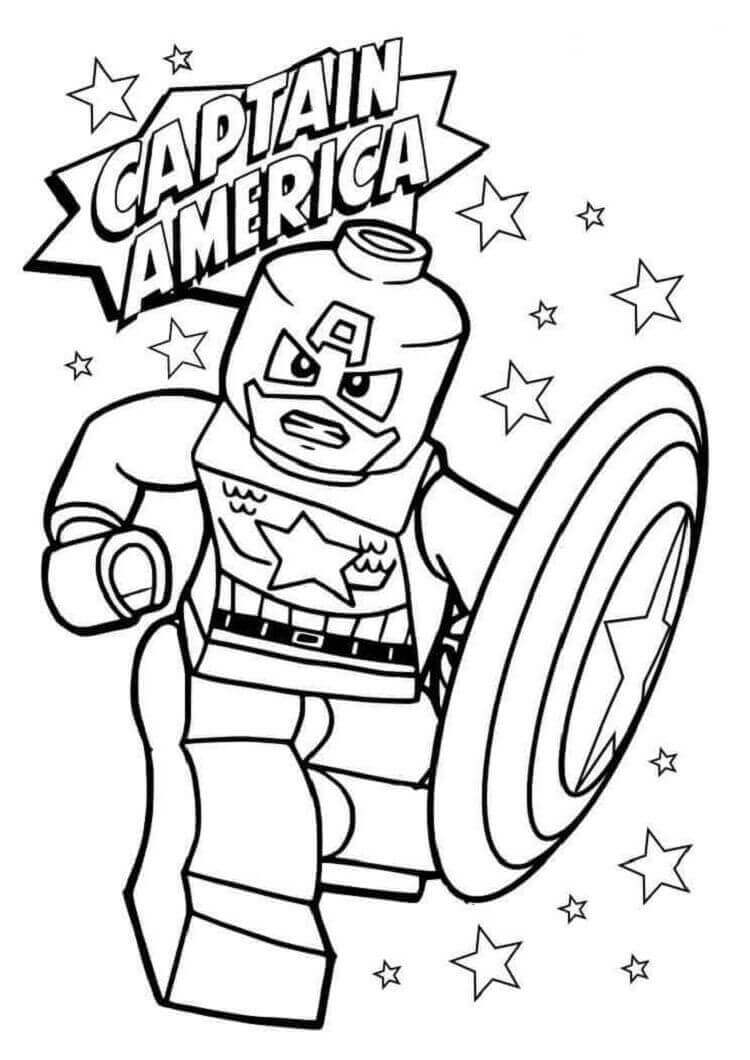 Enojado Lego Capitan America con Estrella para colorir