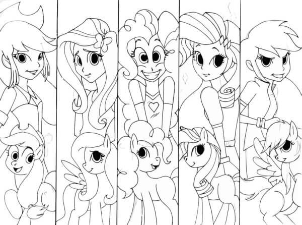 Equestria Girls Y Su Transformación Pony para colorir