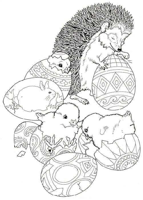 Dibujos de Erizo con Huevo de Pascua para colorear