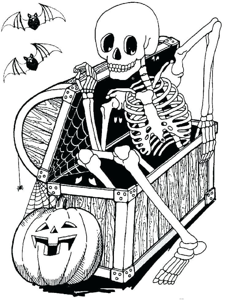 Dibujos de Esqueleto Emerge del Ataúd para colorear