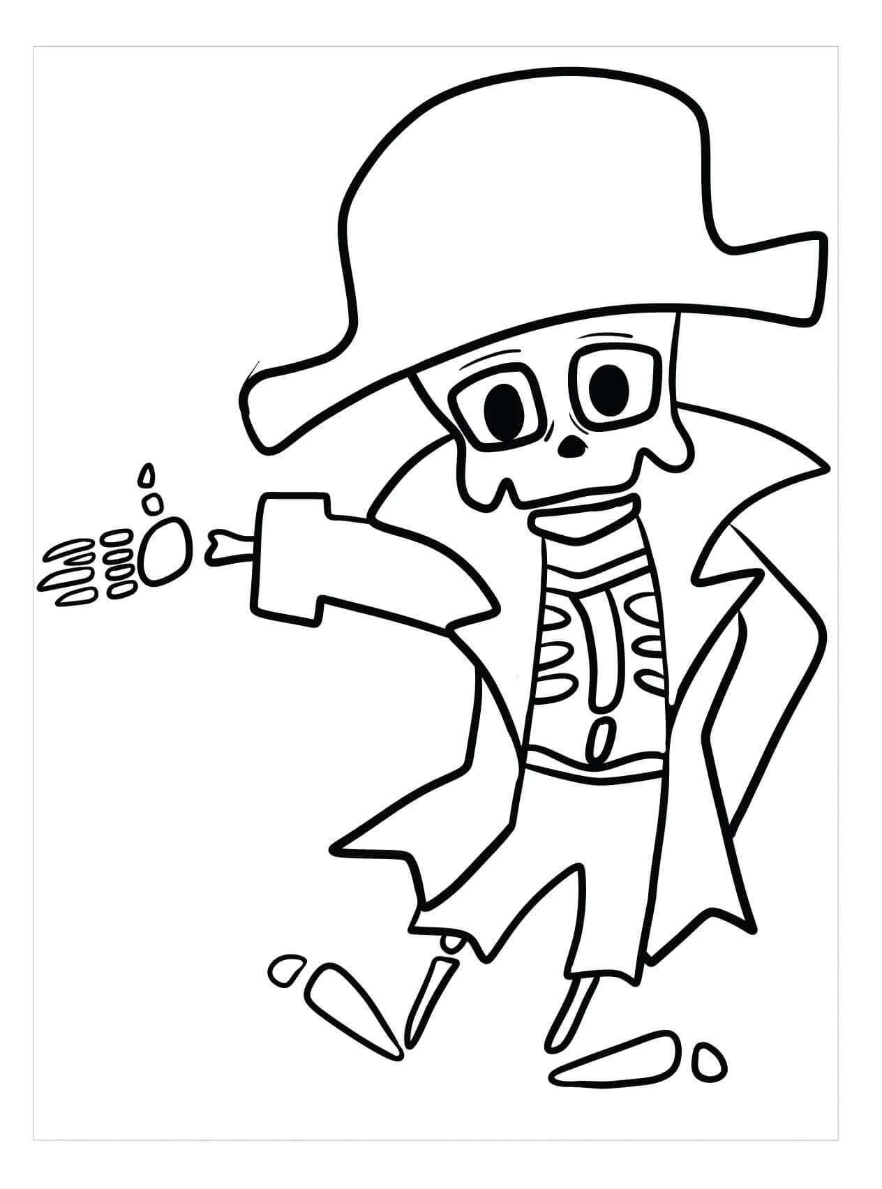Esqueleto Pirata Chibi para colorir