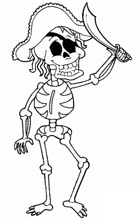 Dibujos de Esqueleto Pirata Divertido con Espada para colorear