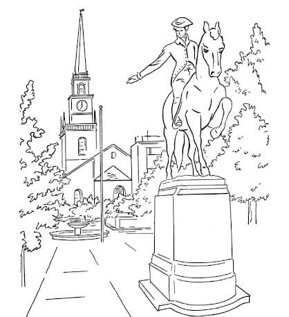 Estatua de Paul Revere en Boston para colorir