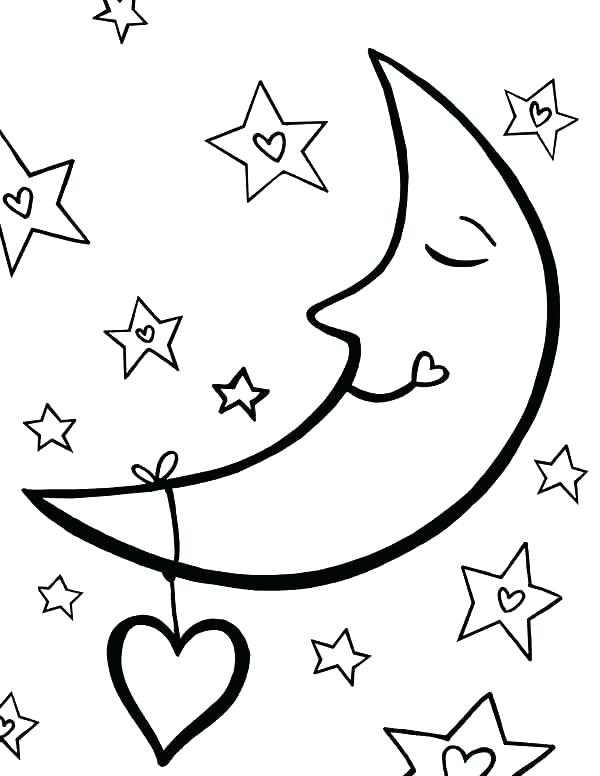 Dibujos de Estrellas Y Luna Con Amor para colorear