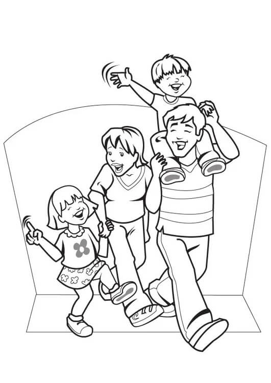 Dibujos de Familia feliz Caminando para colorear