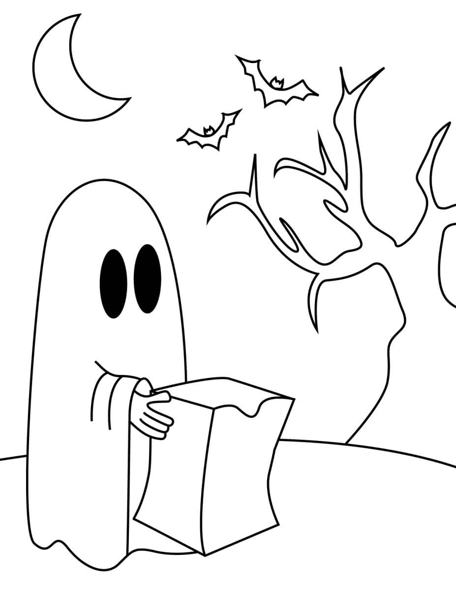 Fantasma con Caja de Regalo para colorir