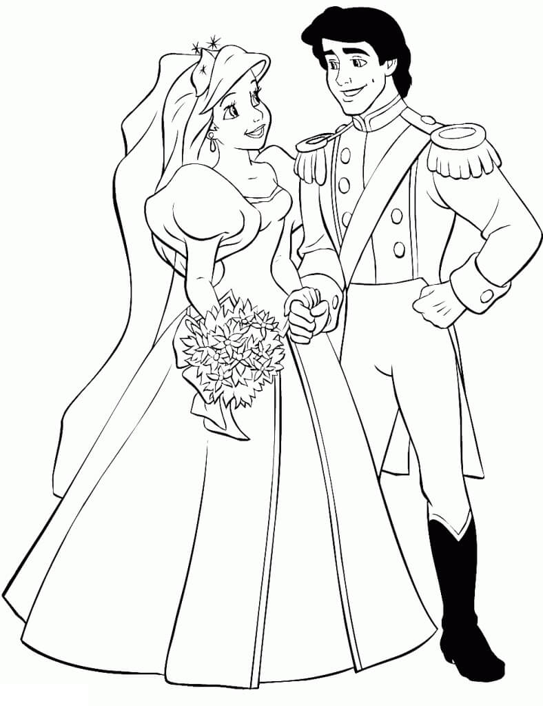Felicidades por la boda de Ariel y Eric para colorir