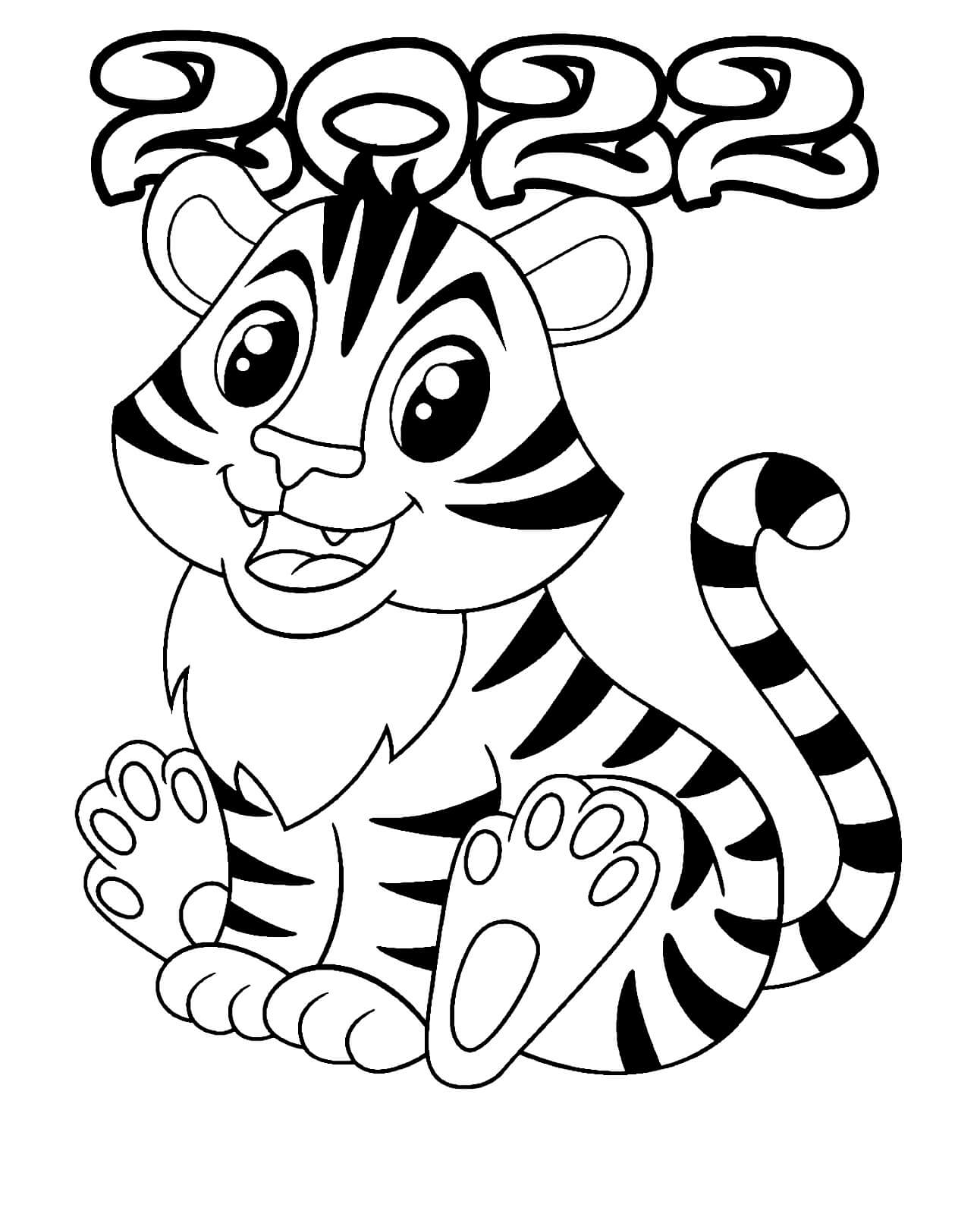 Dibujos de Feliz Año Nuevo 2022 Tigre para colorear