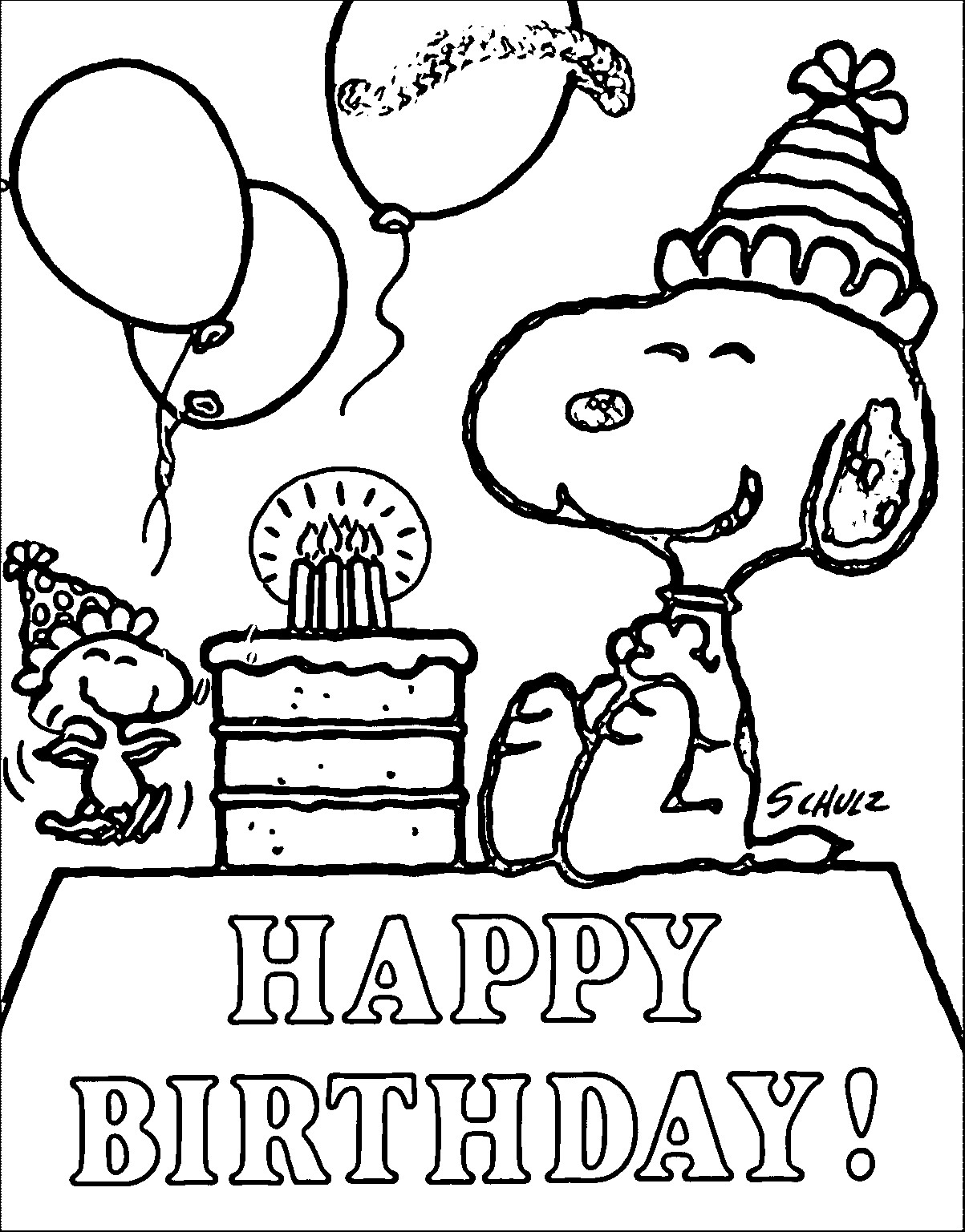 Feliz Cumpleaños, Snoopy para colorir