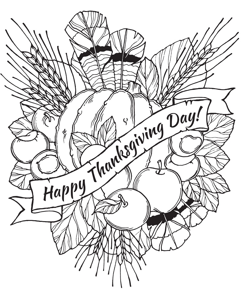 Dibujos de Feliz día de Acción de Gracias para colorear