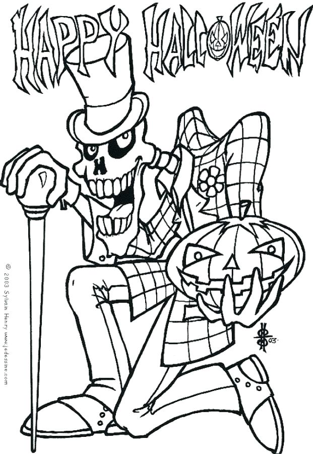 Feliz Víspera De Todos Los Santos Con Esqueleto Espeluznante para colorir