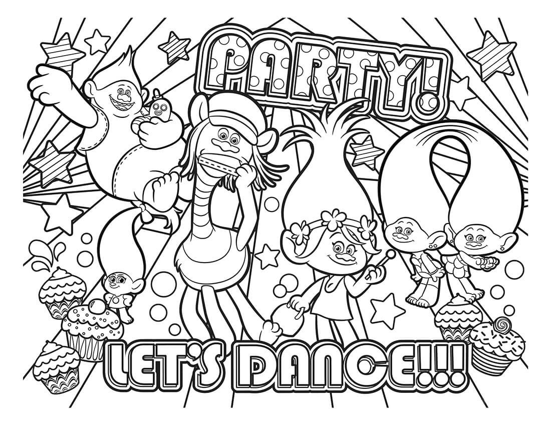 Dibujos de Fiesta Bailemos en Trolls para colorear