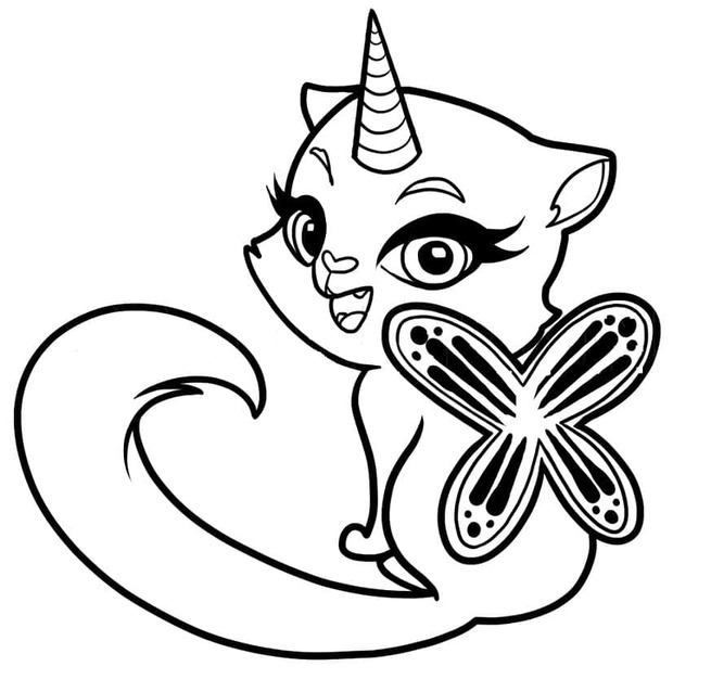 Dibujos de Gatito unicornio de dibujos animados para colorear